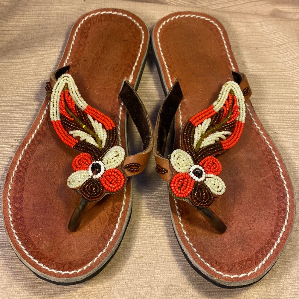Handmade almost NEW beaded/leather sandals